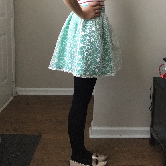 Modcloth Small Teal Floral Organza Skirt NWOT - Picture 11 of 11